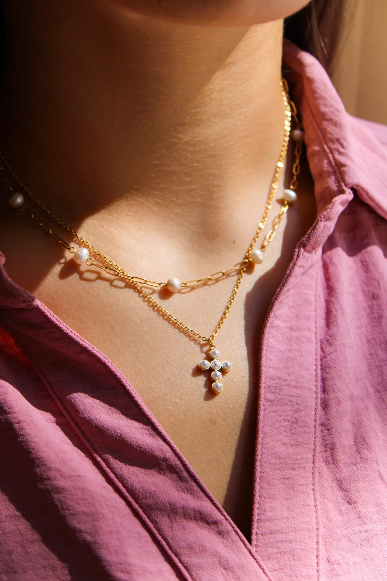 Pearl Cross Necklace sold by Buddy Love product image thumbnail 3