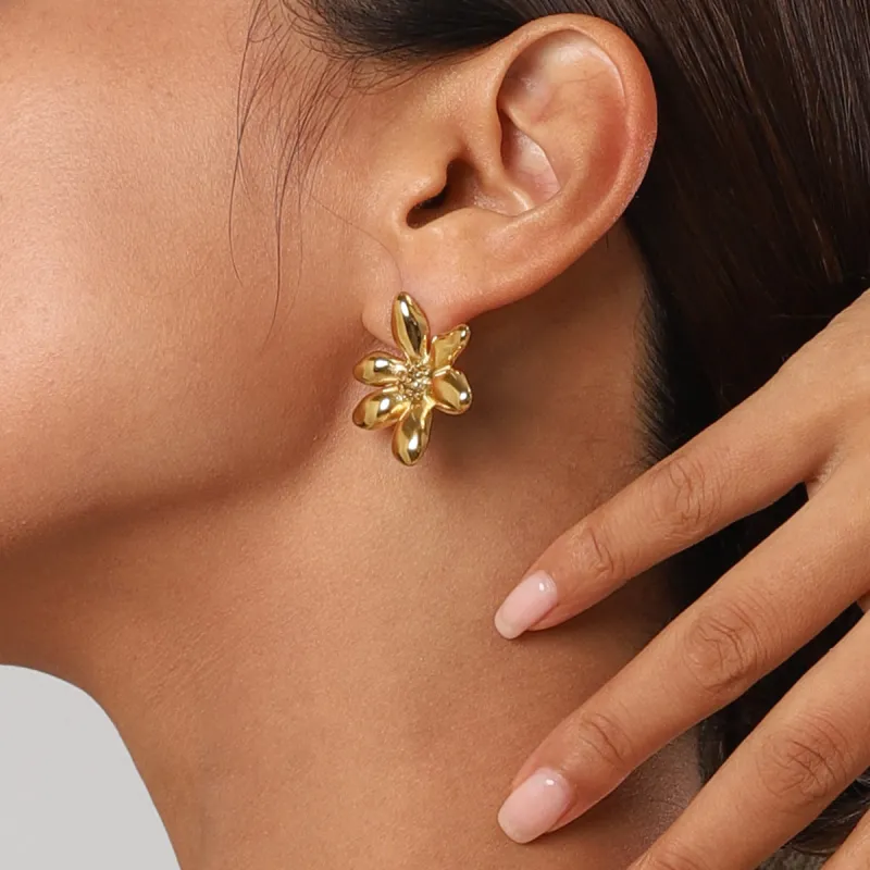 Stainless Steel Flower Earrings sold by Buddy Love