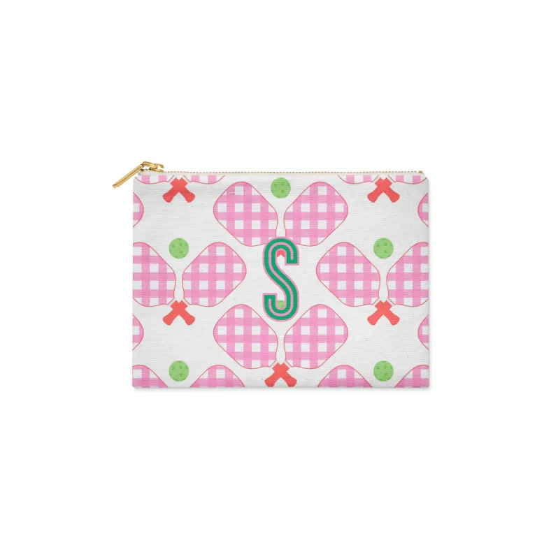 Single Initial - Large Flat Zip Pouch Pickleball Pink - New! sold by Buddy Love