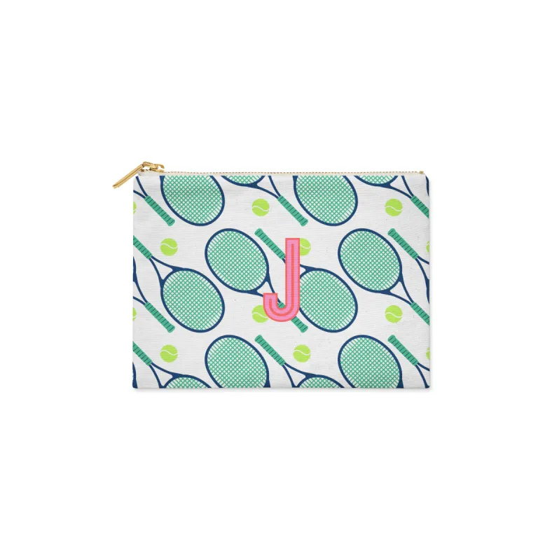Single Initial - Large Flat Zip Pouch Tennis Green - New! sold by Buddy Love
