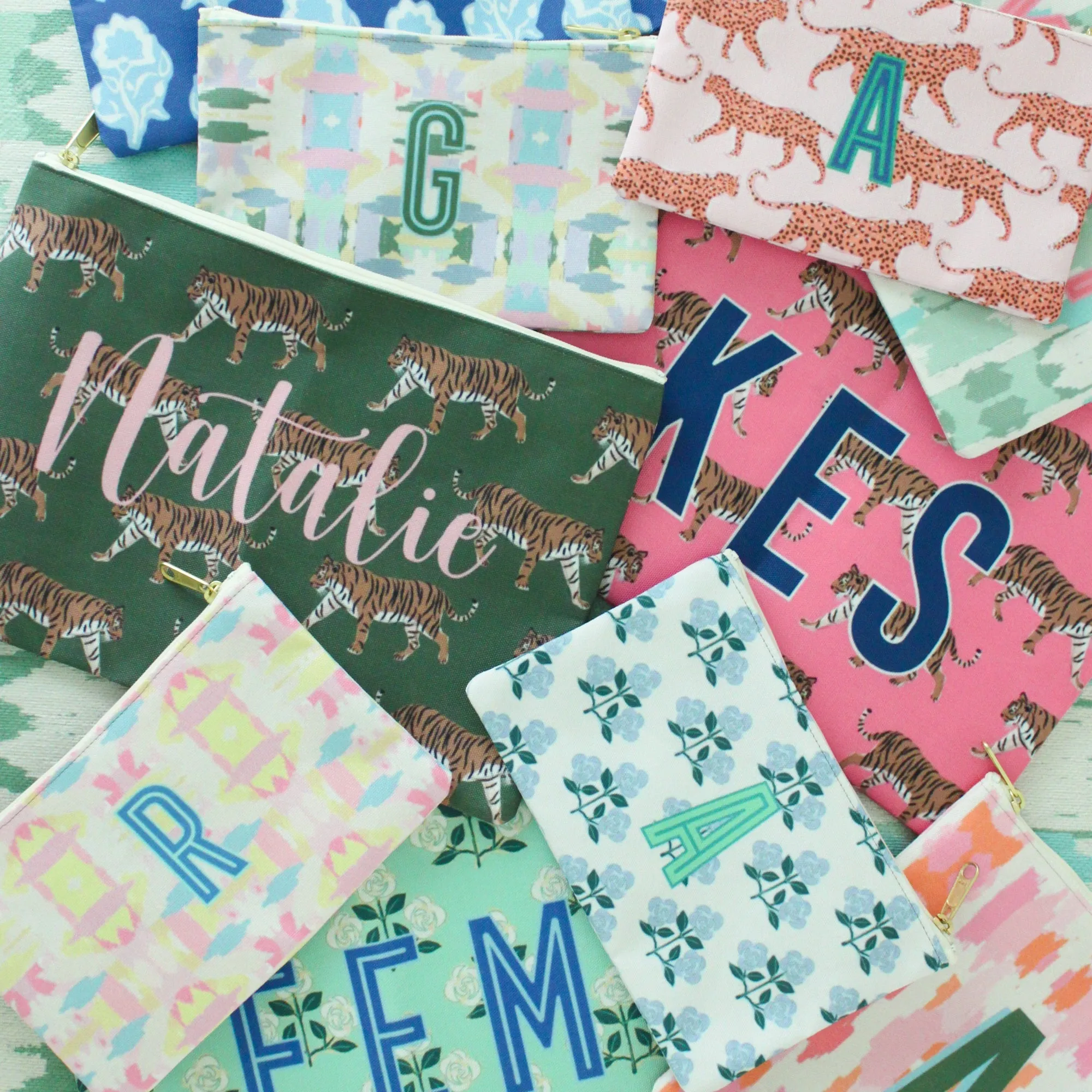 Single Initial - Large Flat Zip Pouch Tennis Green - New! sold by Buddy Love product image thumbnail 3