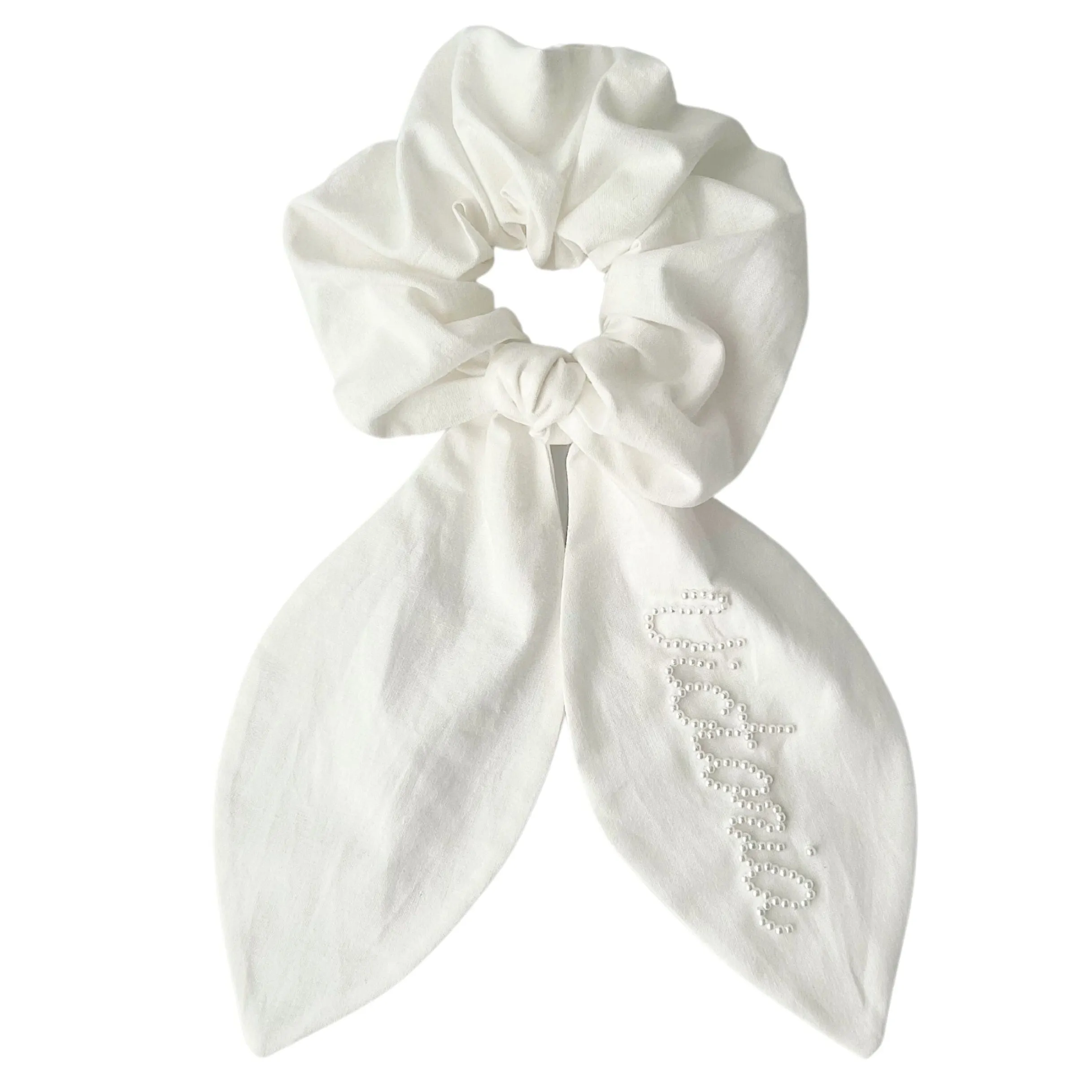 White Cotton Pearl Scrunchie sold by Buddy Love
