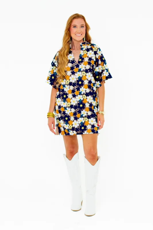 Lulu Short Sleeve Mini Caftan - Navy Blaze sold by Buddy Love