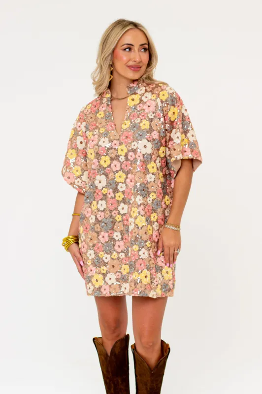 Lulu Short Sleeve Mini Caftan - Disco Flower sold by Buddy Love
