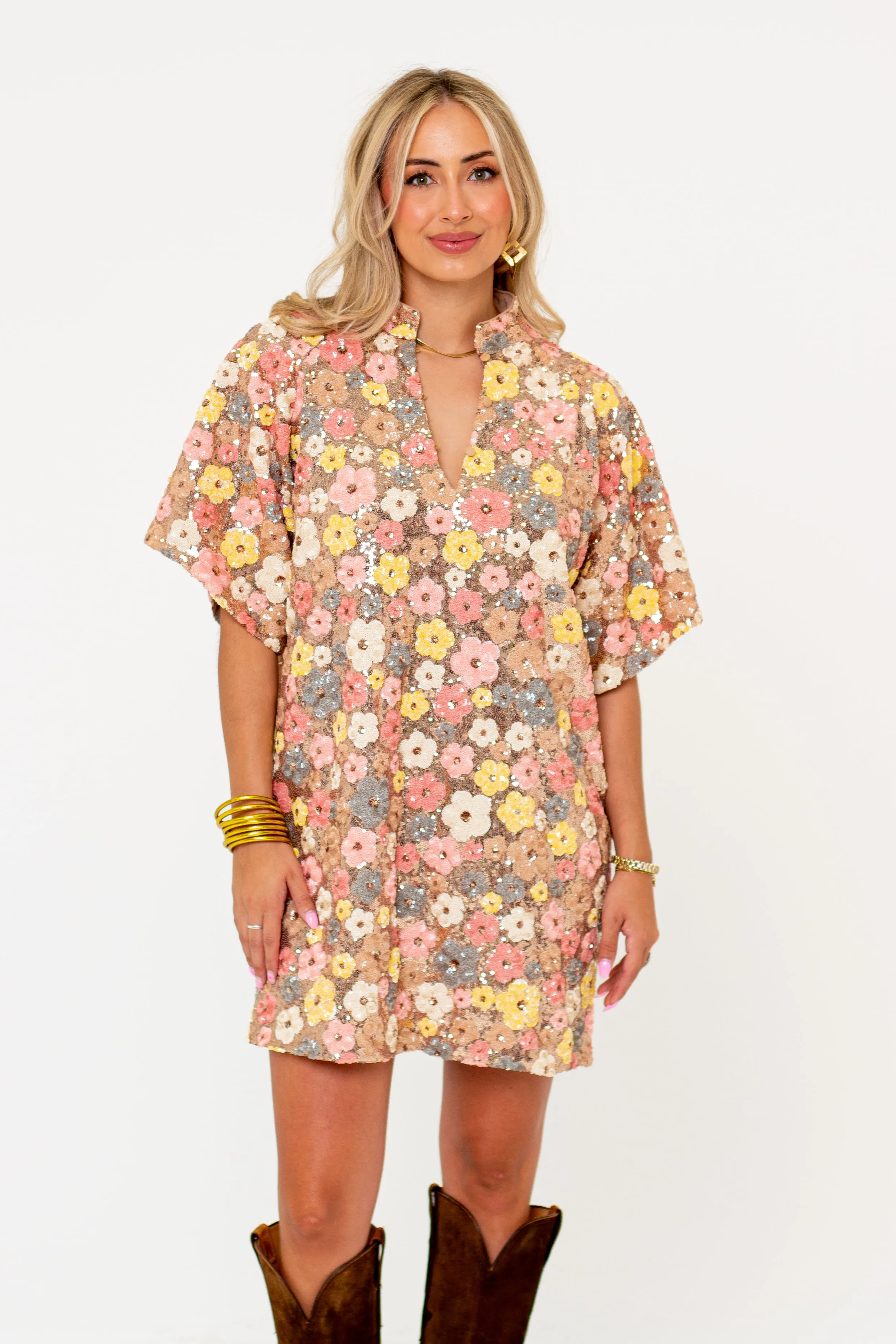 Lulu Short Sleeve Mini Caftan - Disco Flower sold by Buddy Love product image thumbnail 4