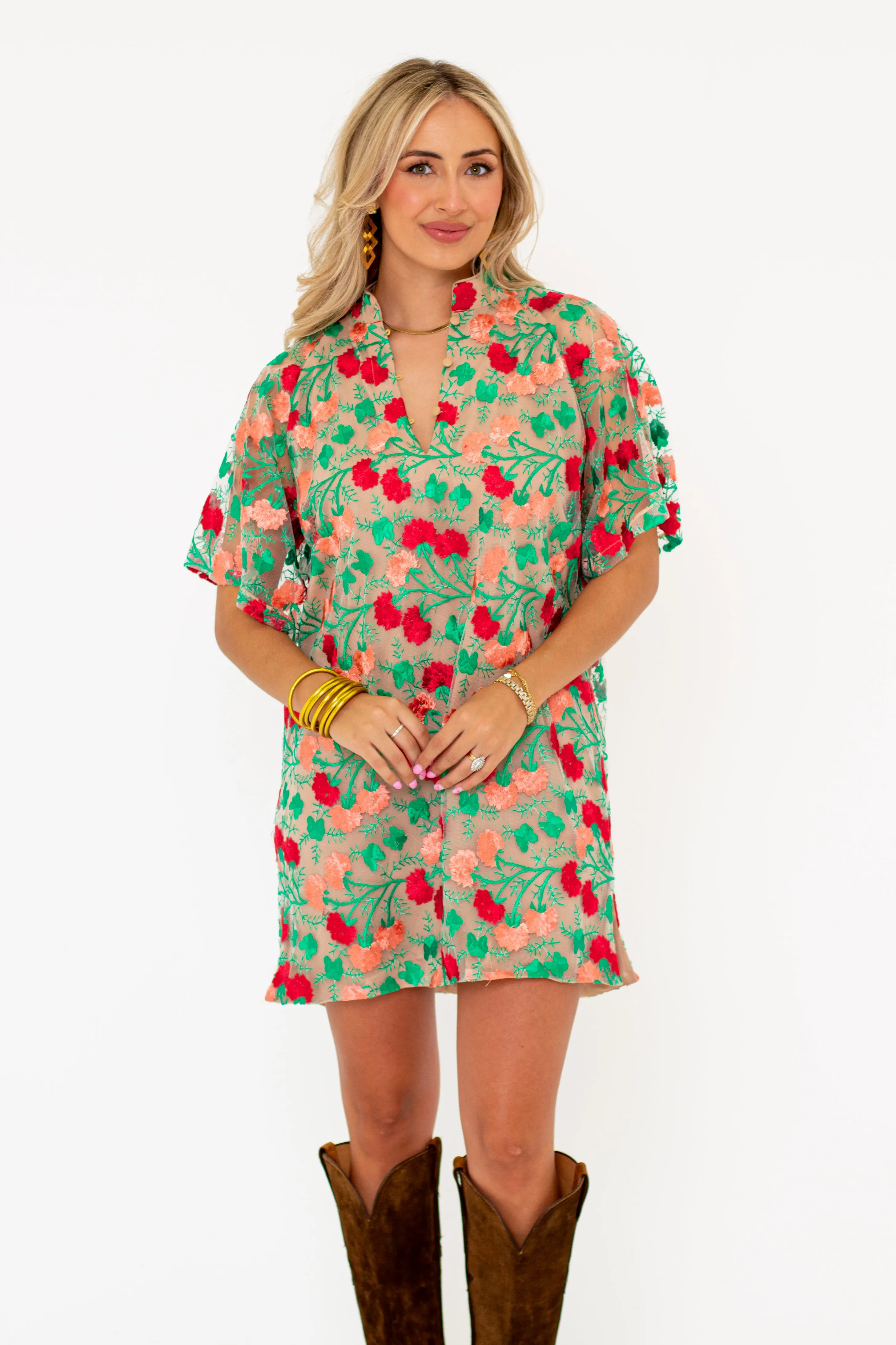 Lulu Short Sleeve Mini Caftan- Precious Coral sold by Buddy Love