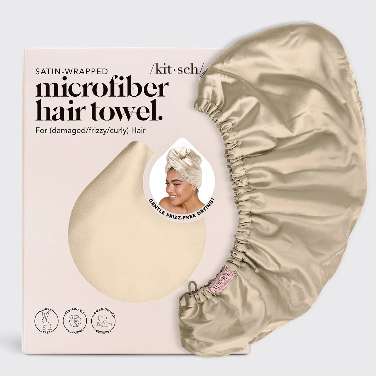 Satin-Wrapped Hair Towel - Champagne sold by Buddy Love