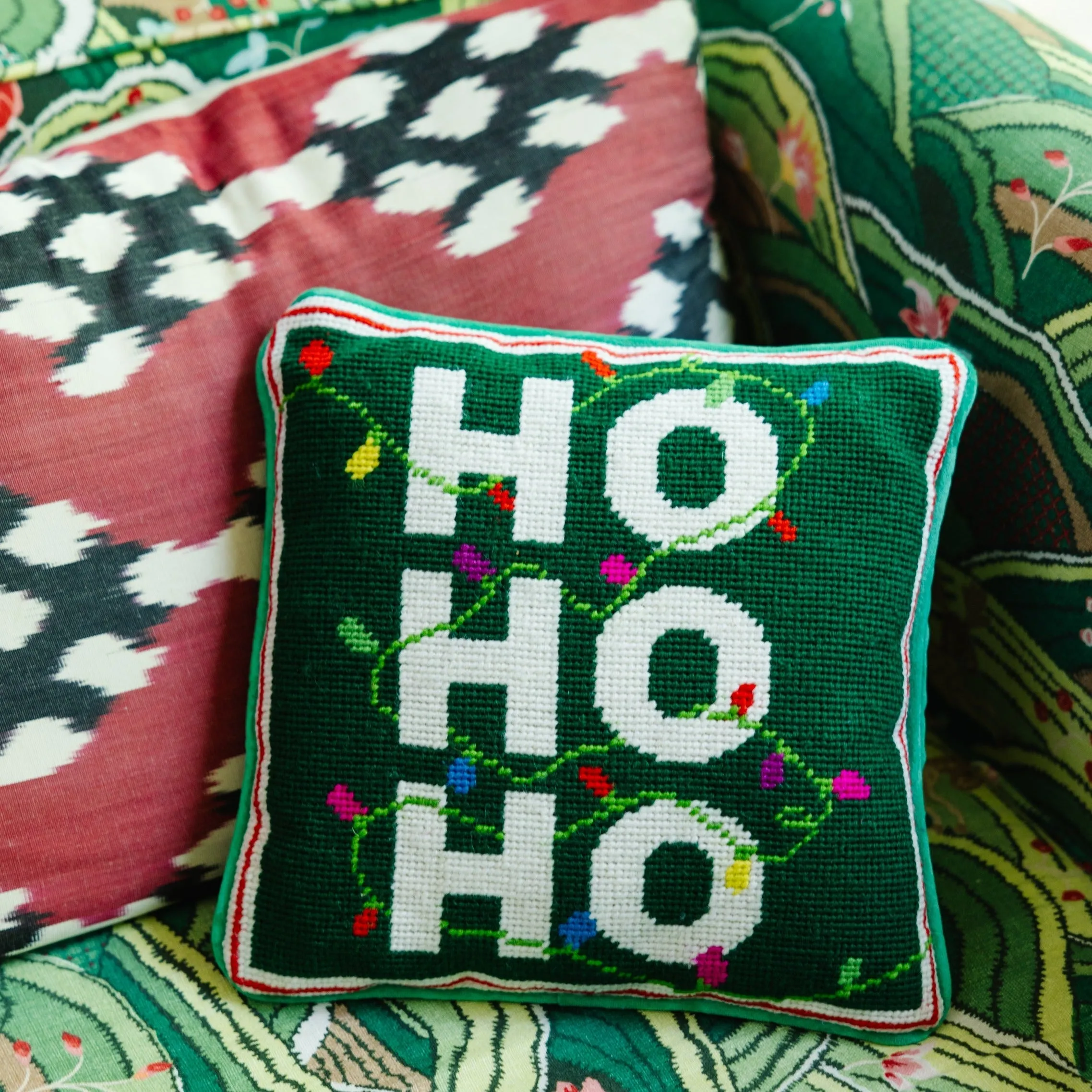 Ho Ho Ho Needlepoint Pillow sold by Buddy Love product image thumbnail 3