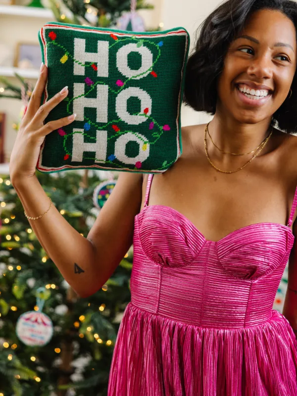 Ho Ho Ho Needlepoint Pillow made by Buddy Love