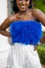 Fancy Strapless Feather Crop Top - Royal Blue sold by Buddy Love