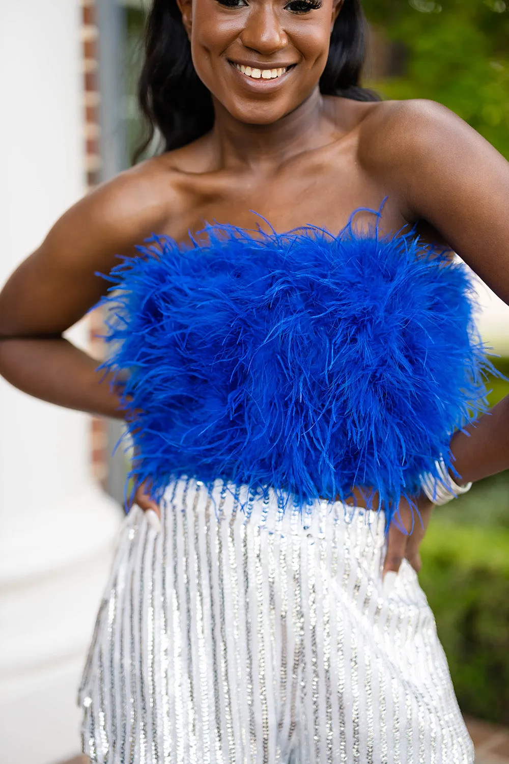 Fancy Strapless Feather Crop Top - Royal Blue sold by Buddy Love product image thumbnail 5