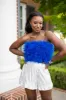 Fancy Strapless Feather Crop Top - Royal Blue sold by Buddy Love