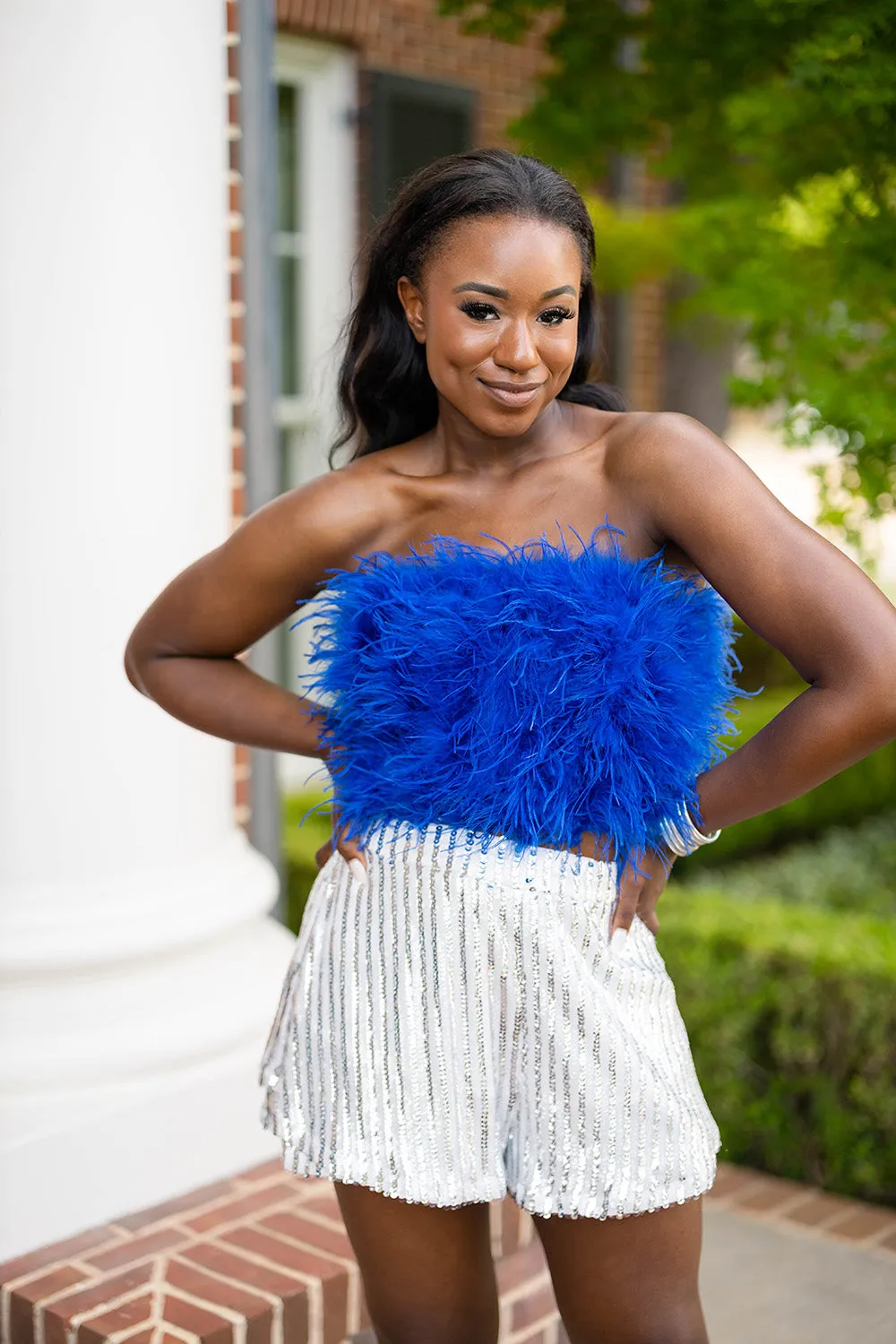 Fancy Strapless Feather Crop Top - Royal Blue sold by Buddy Love product image thumbnail 4