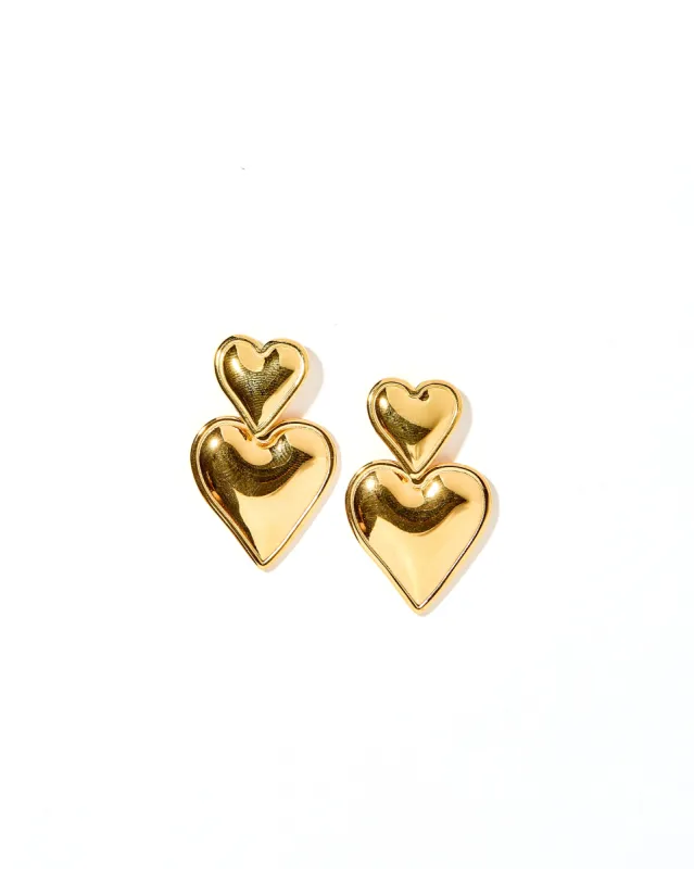 Esme Double Heart Gold Drop Earrings sold by Buddy Love