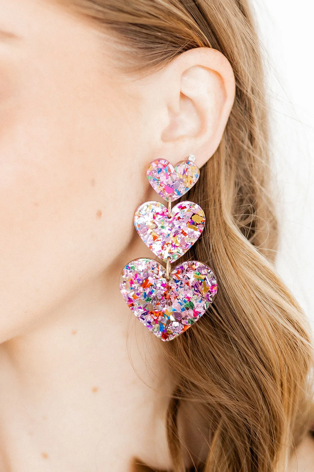 Penny Heart Drop Statement Earring - Pink Birthday Confetti sold by Buddy Love product image thumbnail 2