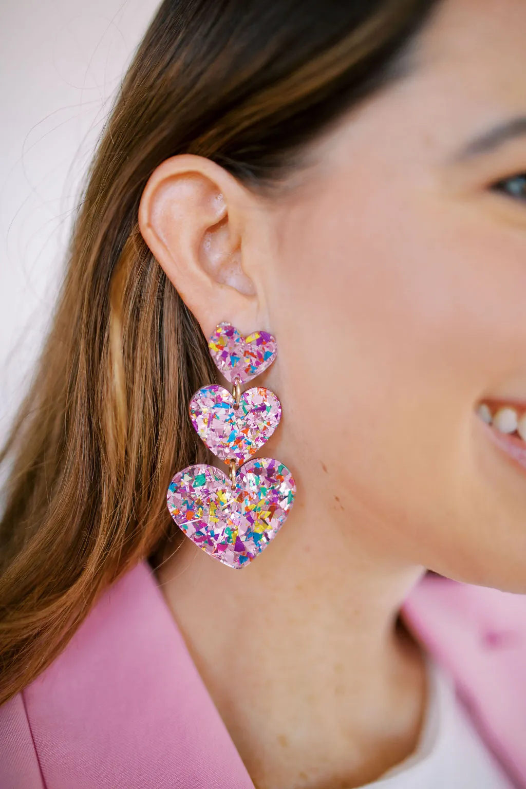 Penny Heart Drop Statement Earring - Pink Birthday Confetti sold by Buddy Love product image thumbnail 5