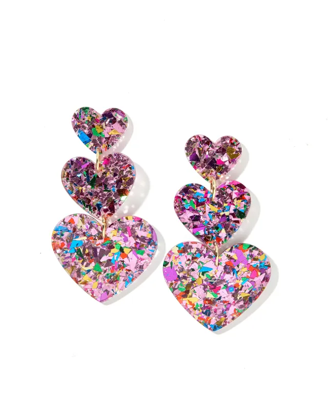 Penny Heart Drop Statement Earring - Pink Birthday Confetti made by Buddy Love