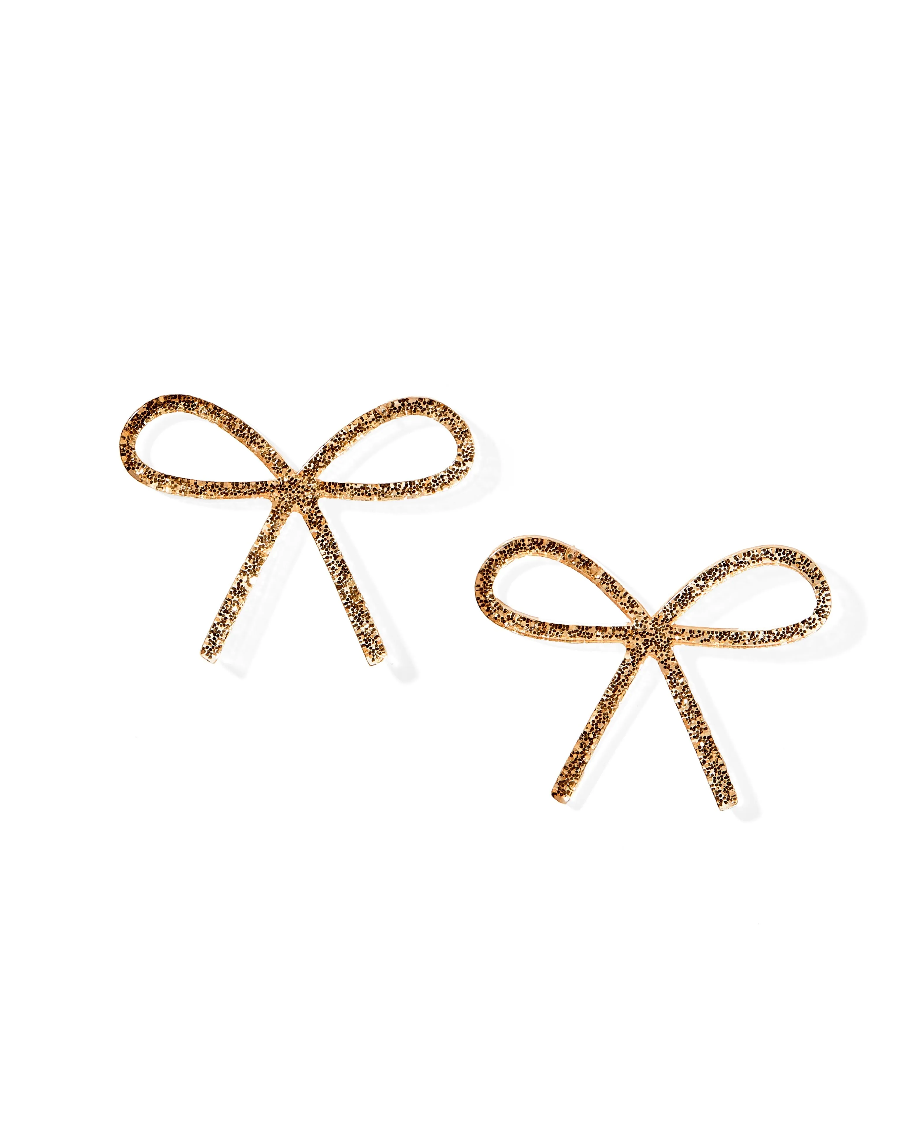 Lola Bow Earrings - Gold Glitter sold by Buddy Love