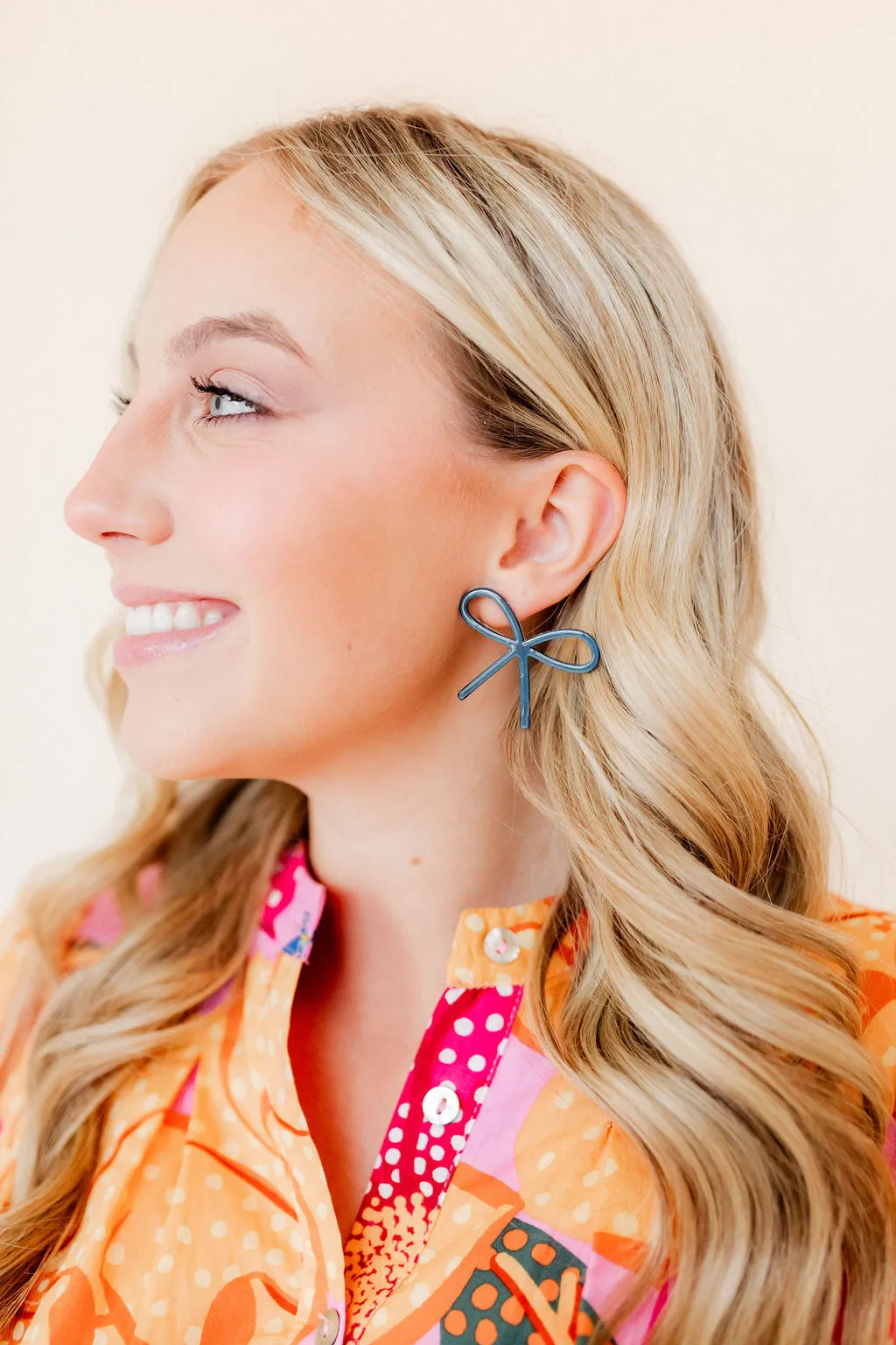 Lola Bow Earrings - Navy sold by Buddy Love product image thumbnail 4