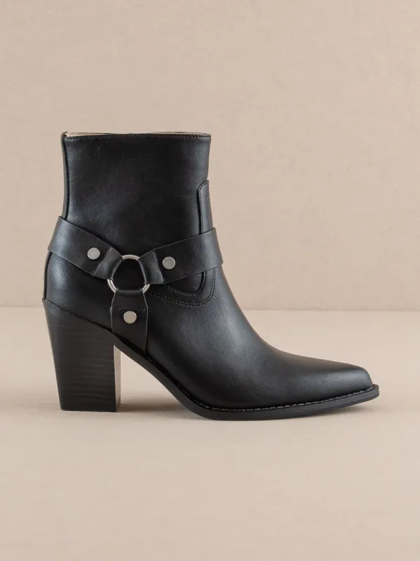 The Jackson | Black Pointed Toe Moto Bootie sold by Buddy Love