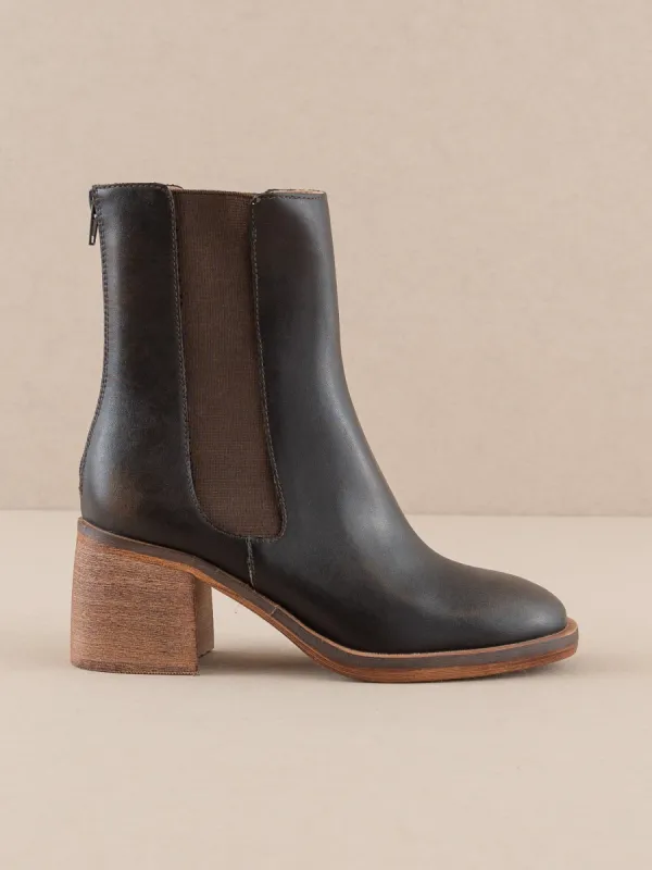 The Olivia | Espresso Chelsea Heel Boots sold by Buddy Love