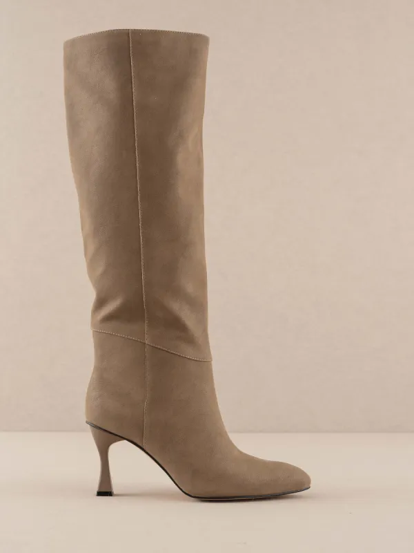 The Lexington | Dark Taupe Pointed Toe Knee High Boot sold by Buddy Love