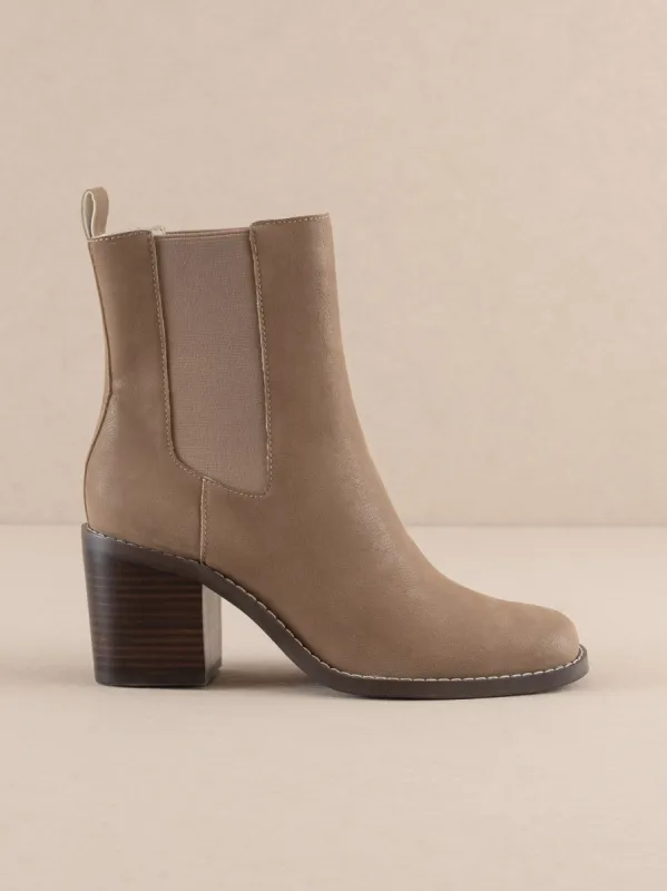 The Dakota | Dark Taupe Heeled Chelsea Bootie sold by Buddy Love