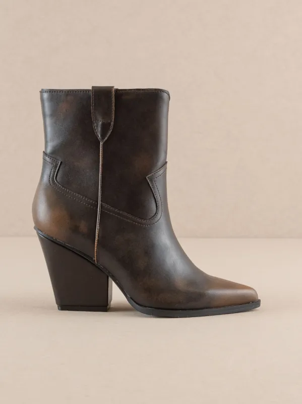 The Brooks | Coffee Two Toned Western Bootie sold by Buddy Love