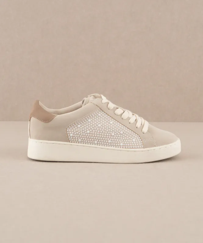 The Berne | Light Grey Pearl studded paneled sneaker sold by Buddy Love