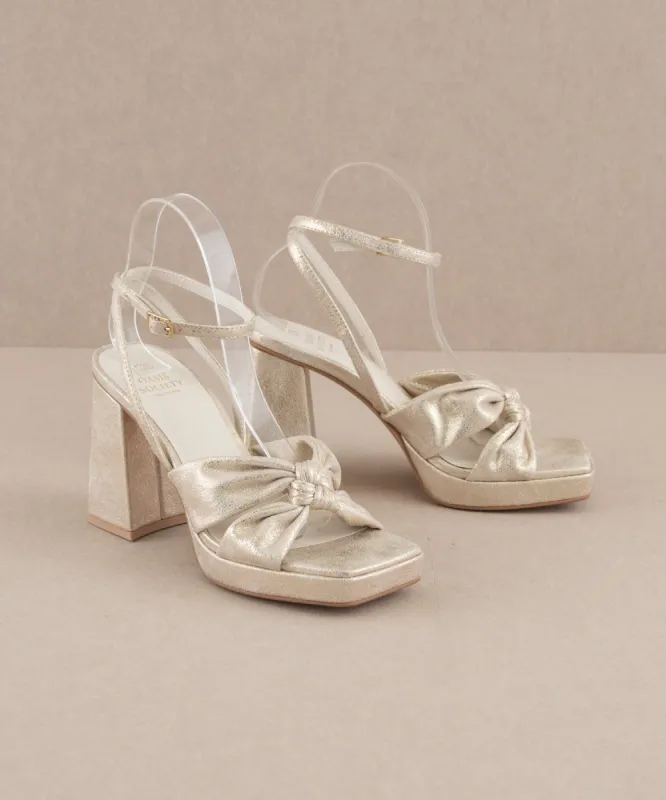 The Zoey | Light Gold knotted band platform heel sold by Buddy Love