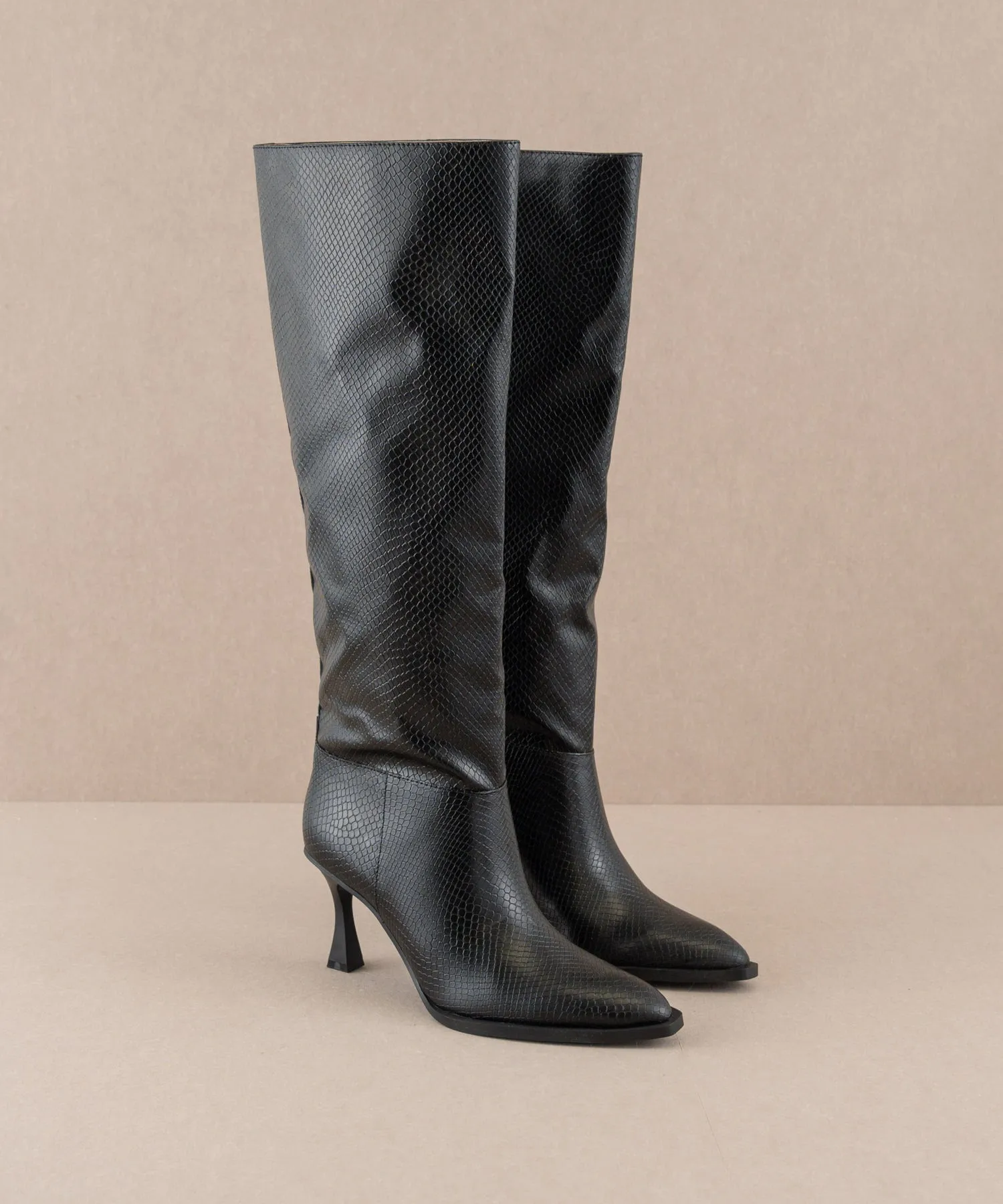 The Vanessa | Black Reptile Print Knee High Boot sold by Buddy Love