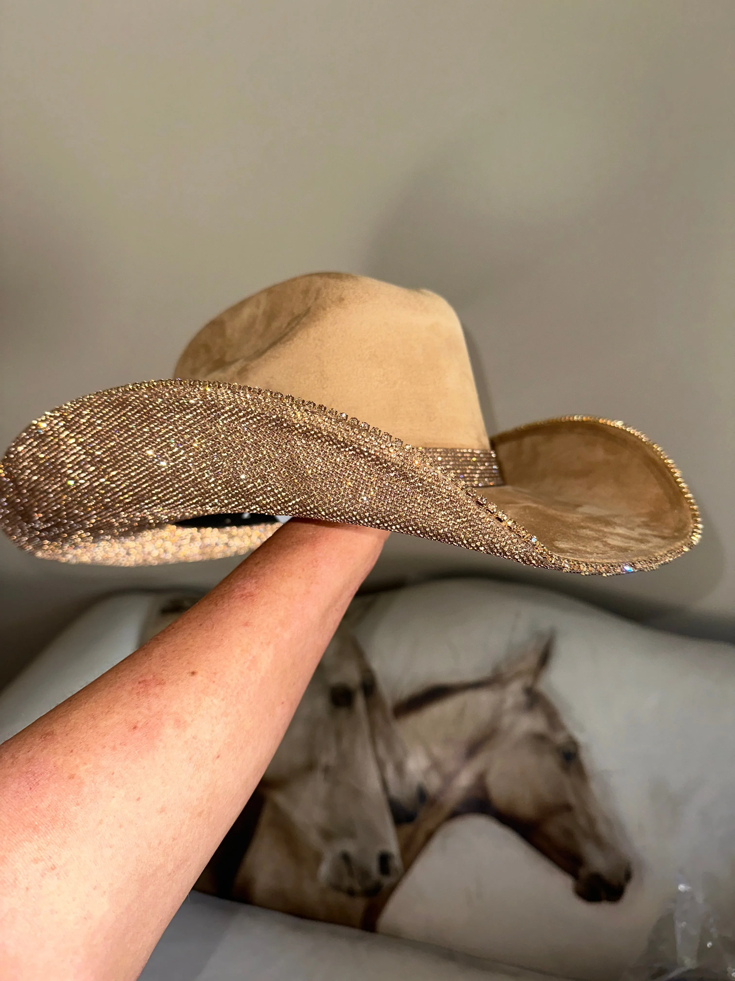 Camel Suede Cowgirl Hat with Lt Topaz Rhinestones sold by Buddy Love product image thumbnail 3