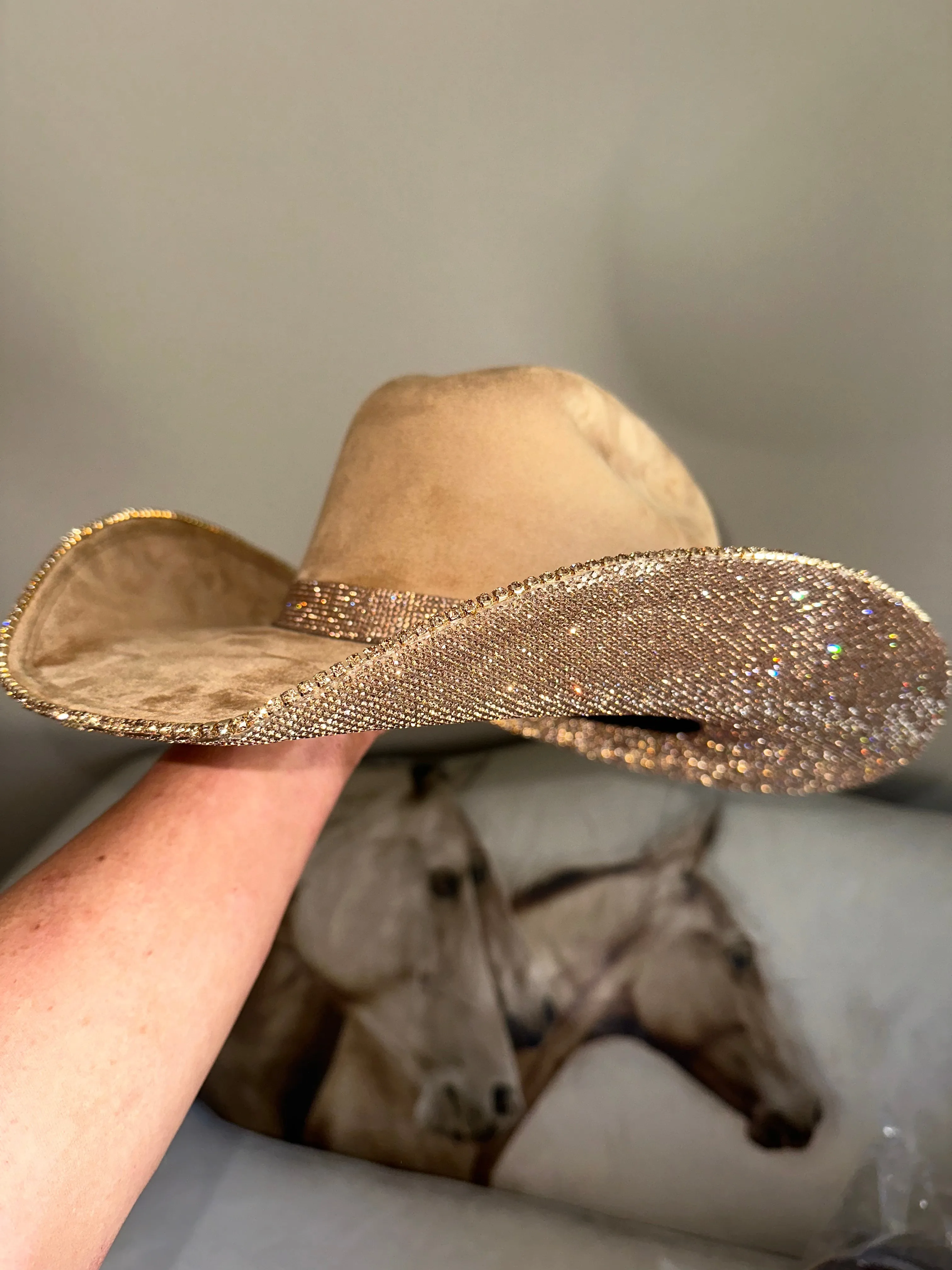 Camel Suede Cowgirl Hat with Lt Topaz Rhinestones sold by Buddy Love product image thumbnail 2