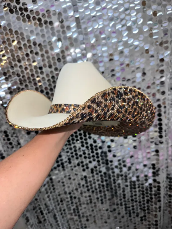 Sand and Leopard Square Style Cowgirl Hat made by Buddy Love