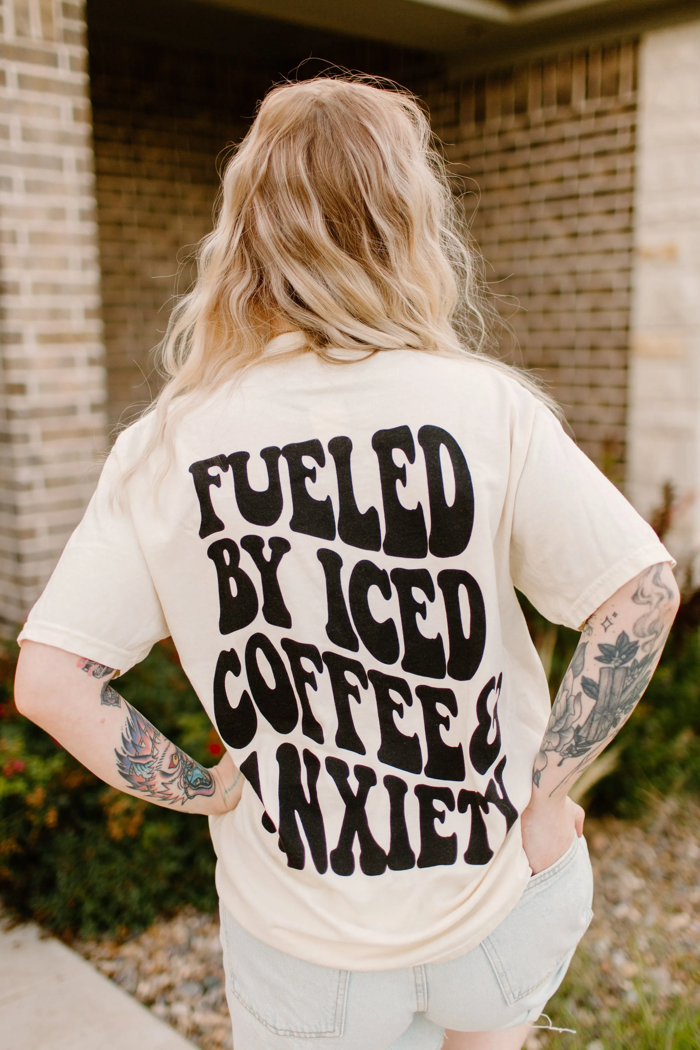 Fueled by iced coffee and anxiety Graphic Tee sold by Buddy Love product image thumbnail 3