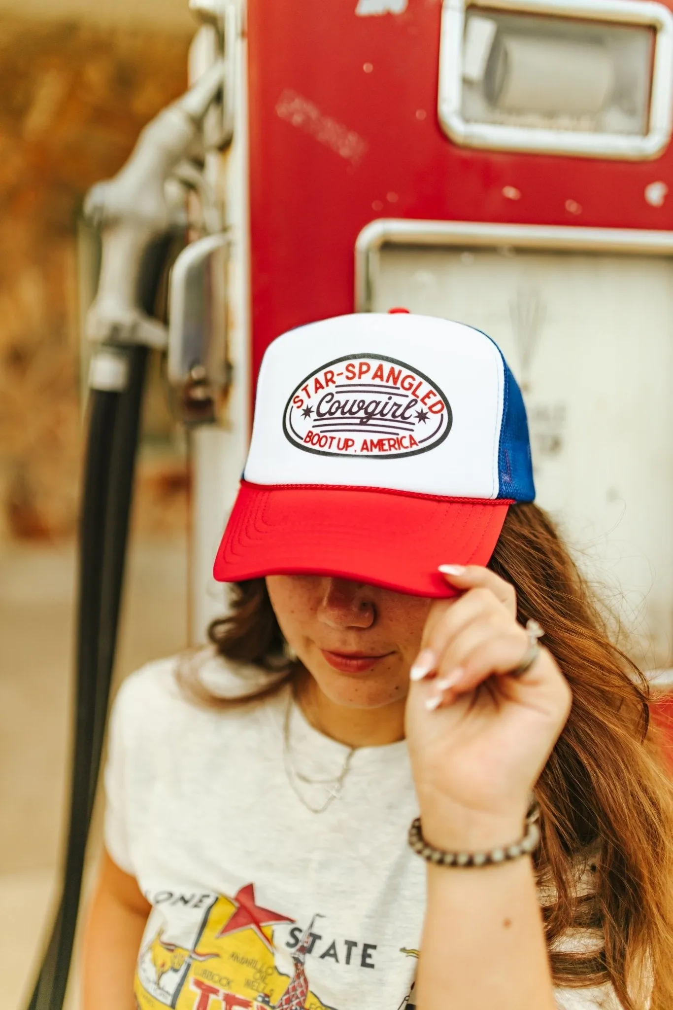 Star Spangled Cowgirl Trucker Hat sold by Buddy Love