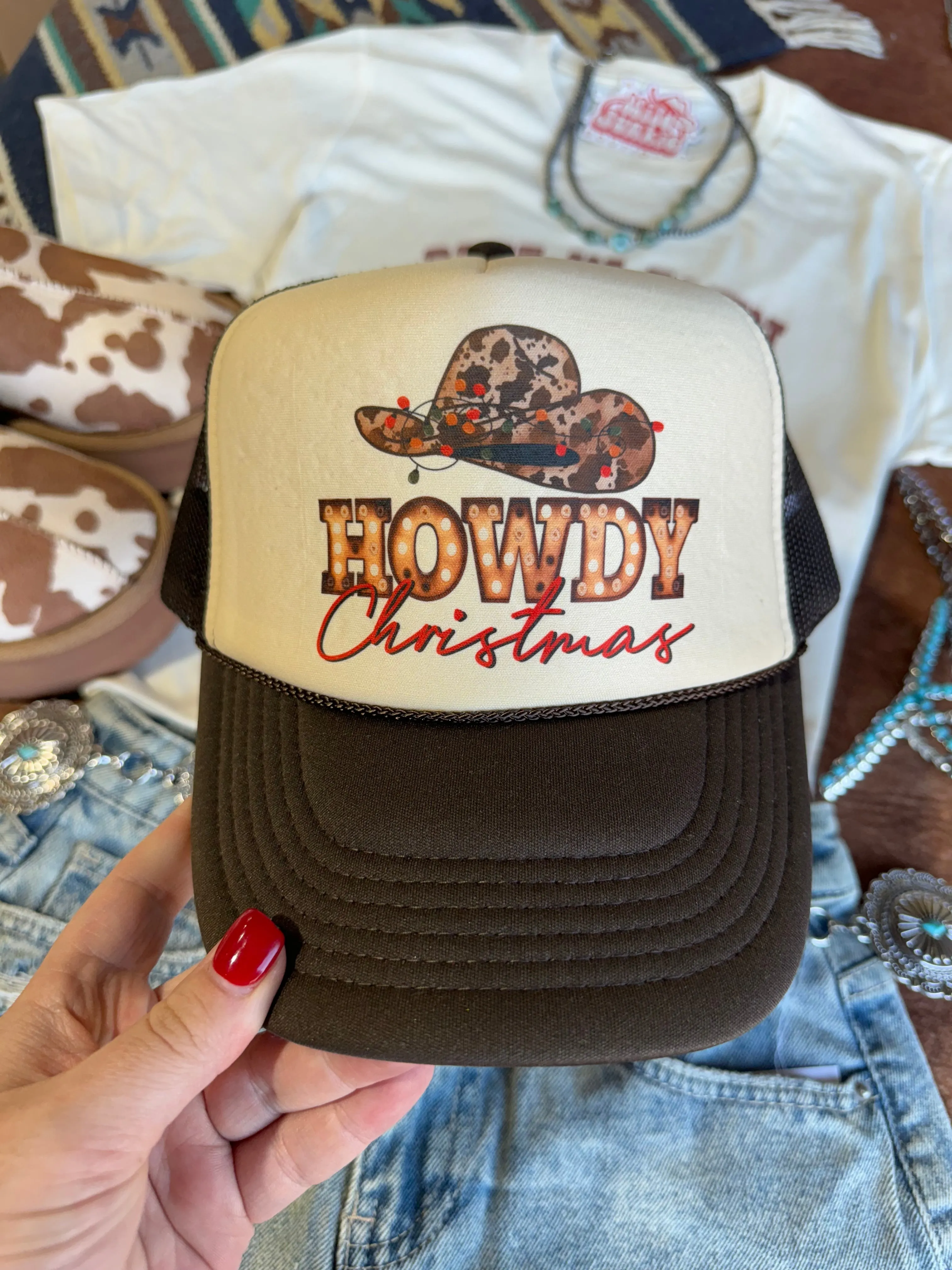 Marquee Howdy Christmas Trucker Hat sold by Buddy Love