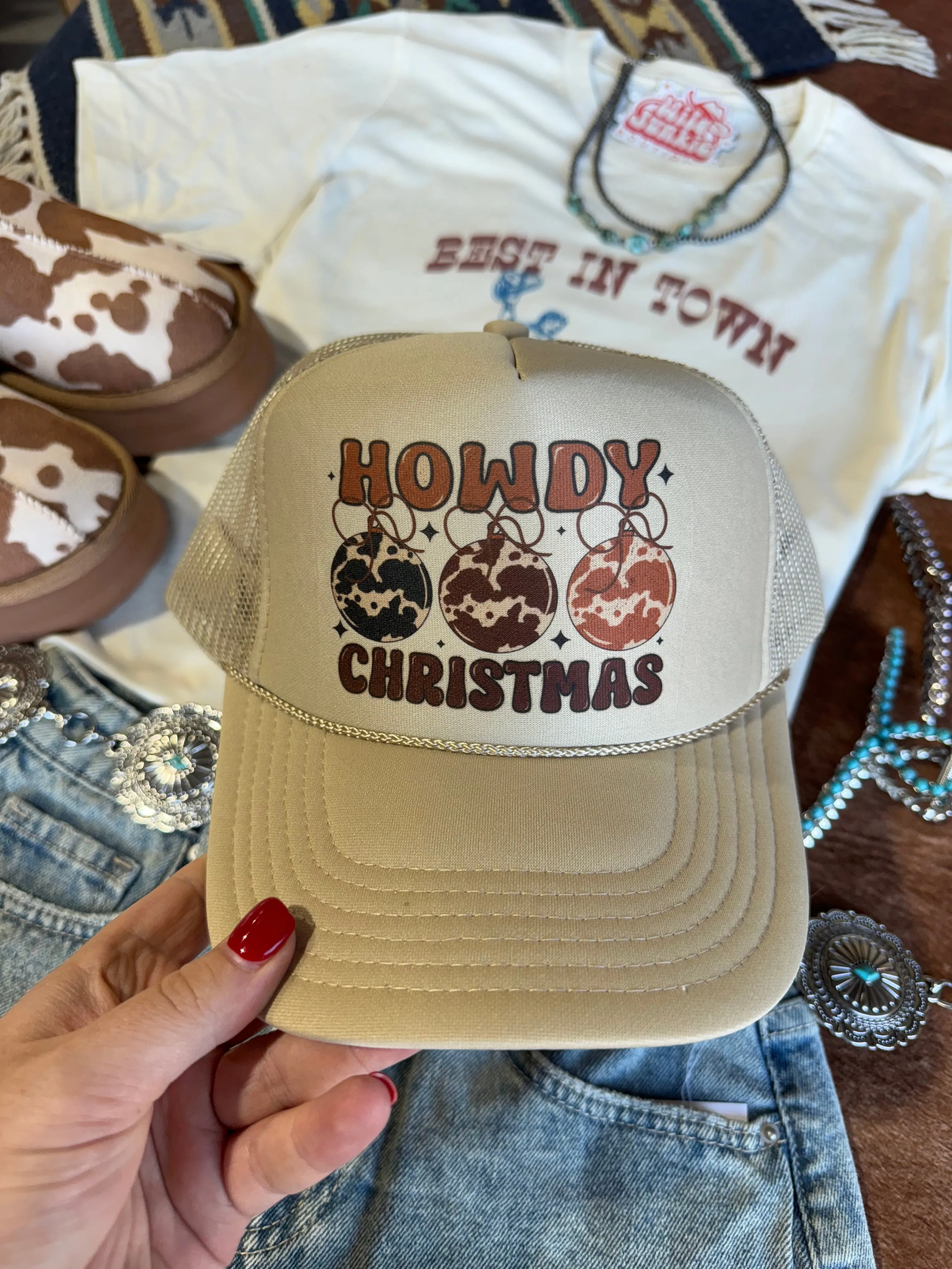Howdy Christmas Ornaments Trucker Hat sold by Buddy Love