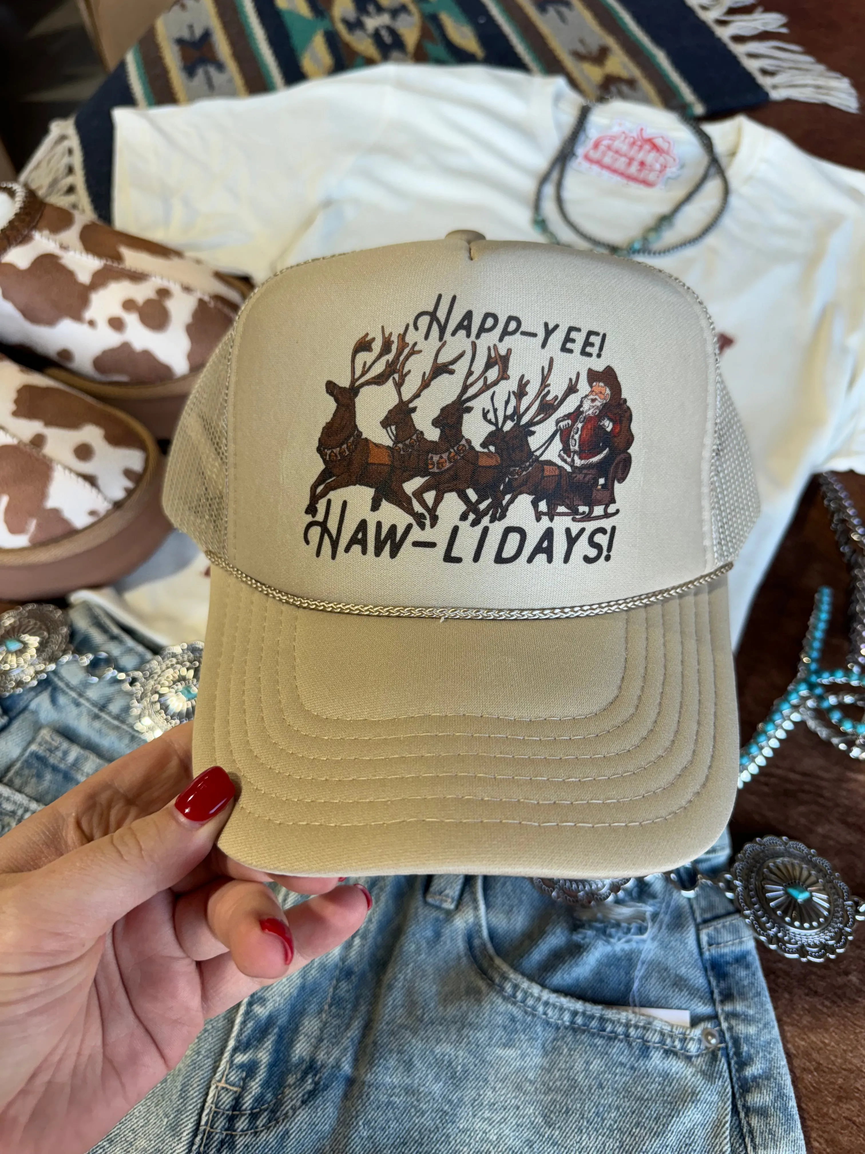 Happy Yee Haw Holidays Trucker Hat sold by Buddy Love