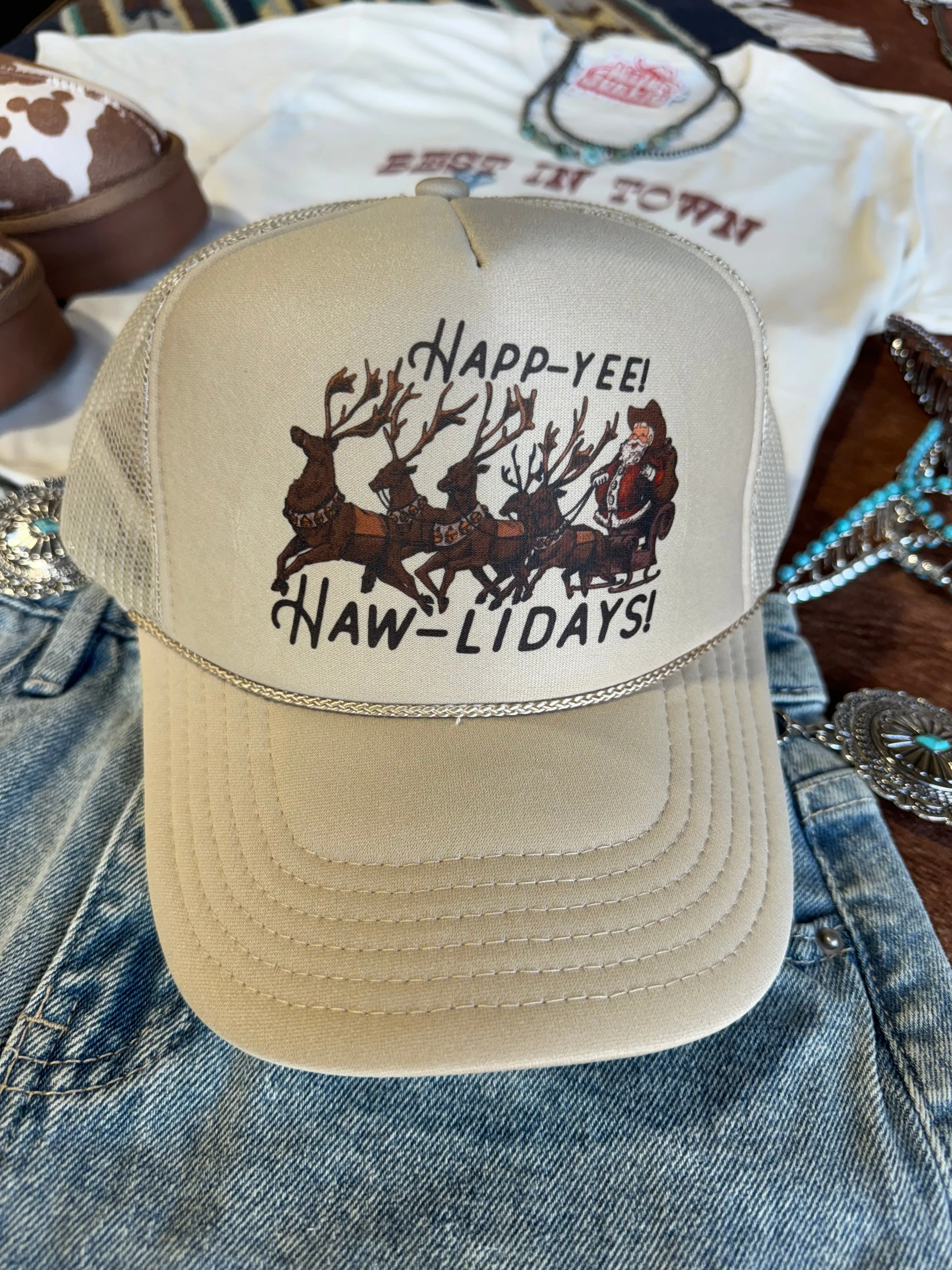 Happy Yee Haw Holidays Trucker Hat sold by Buddy Love product image thumbnail 2