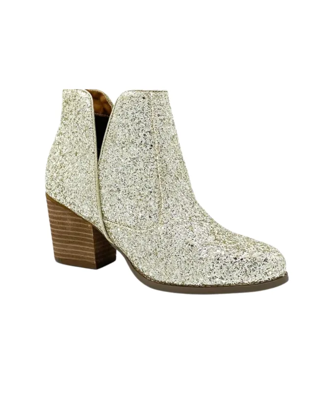 Fiera Glitter Booties in Gold sold by Buddy Love