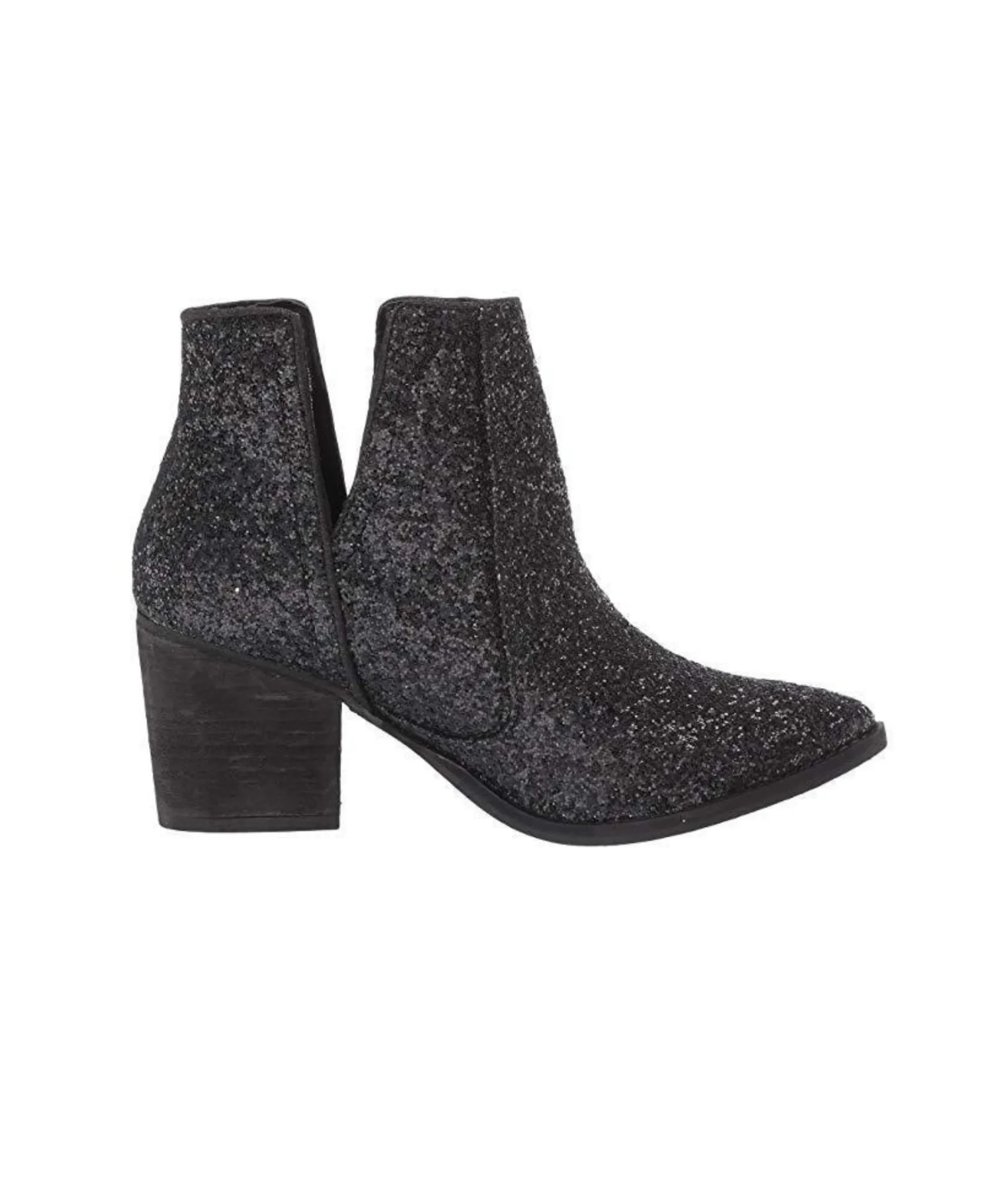 Fiera Glitter Booties in Black sold by Buddy Love