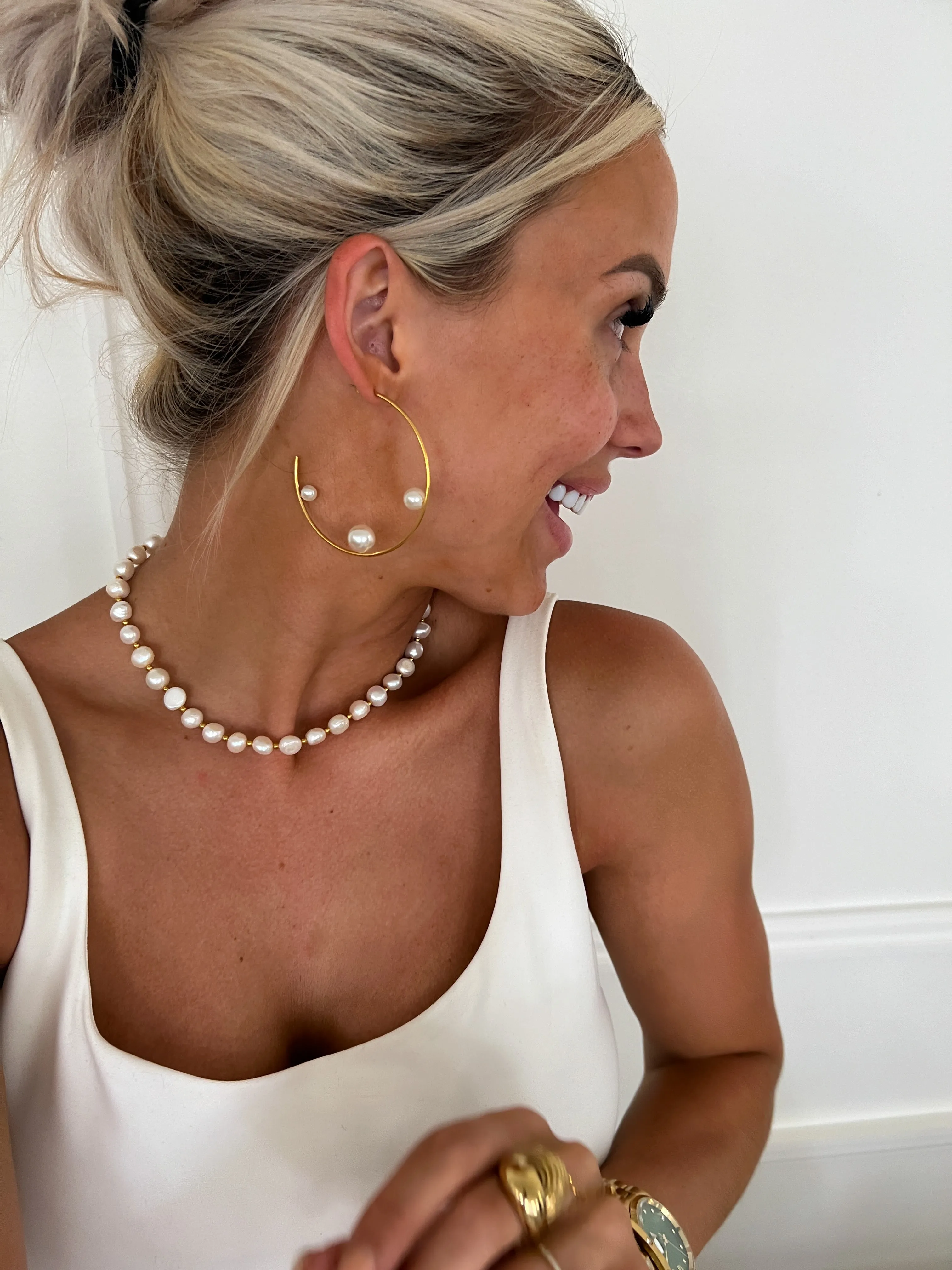 LARGE PEARL HOOPS sold by Buddy Love product image thumbnail 3
