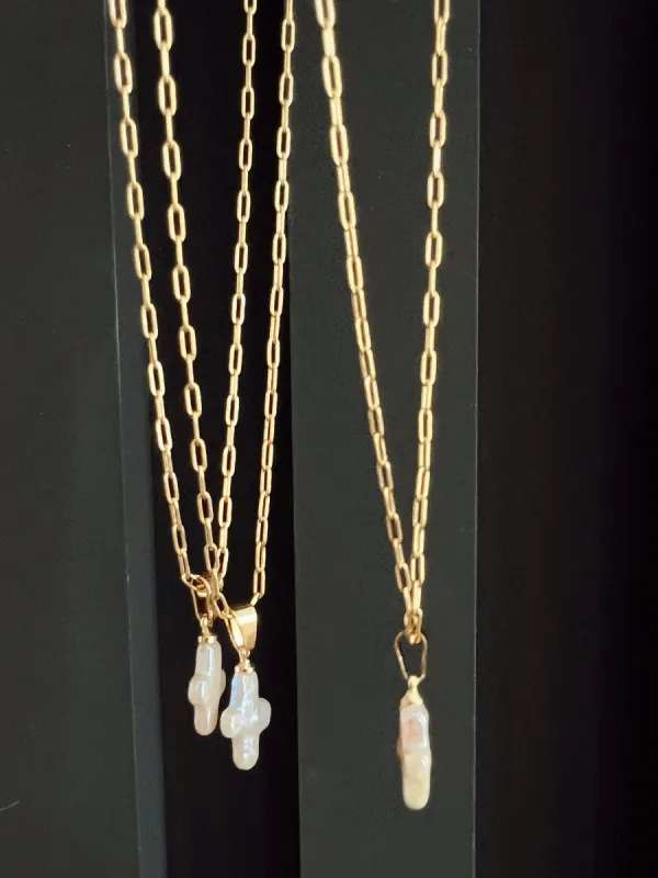 DAINTY PEARL CROSS NECKLACE sold by Buddy Love