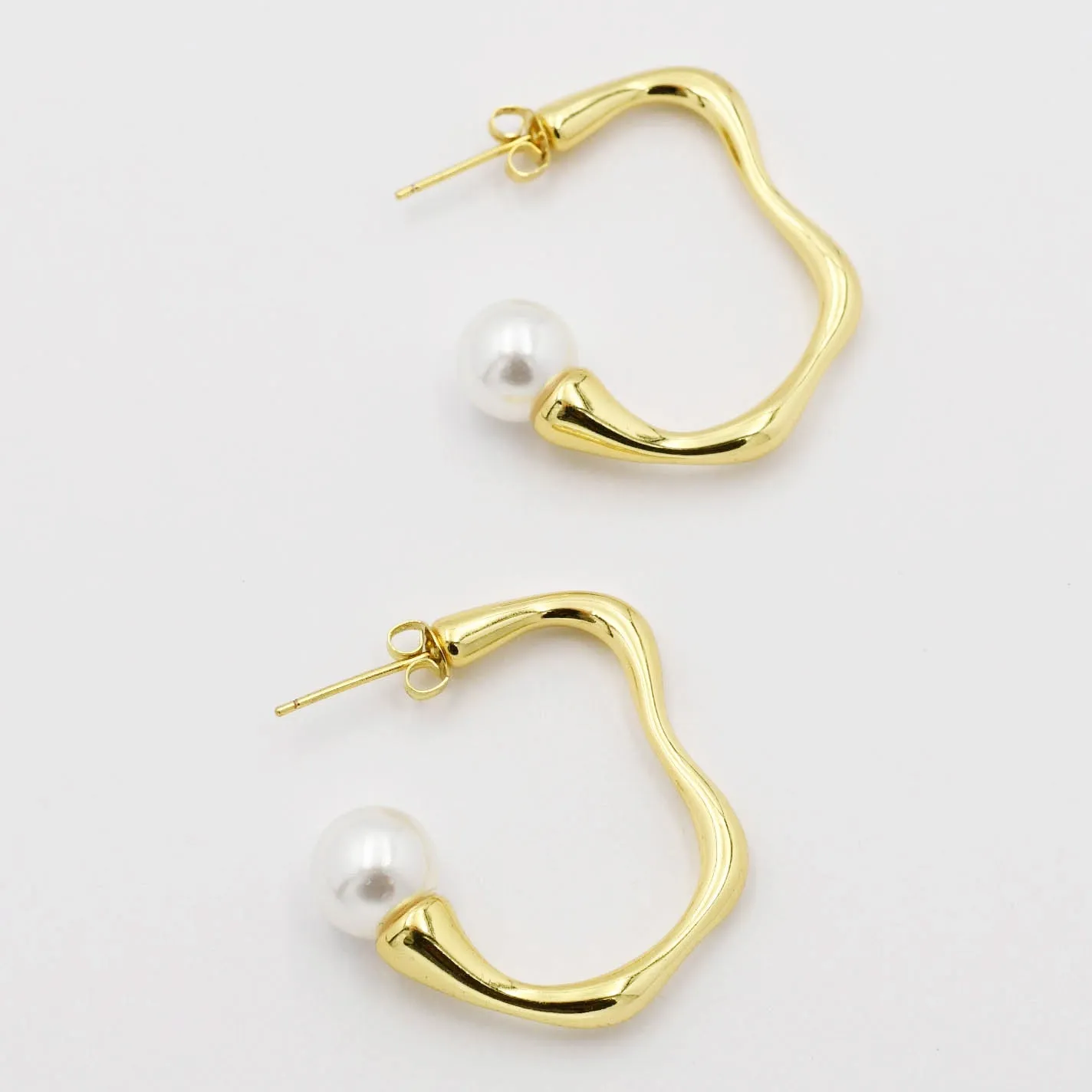 Uneven Pearl Hoop Gold Earring sold by Buddy Love product image thumbnail 3