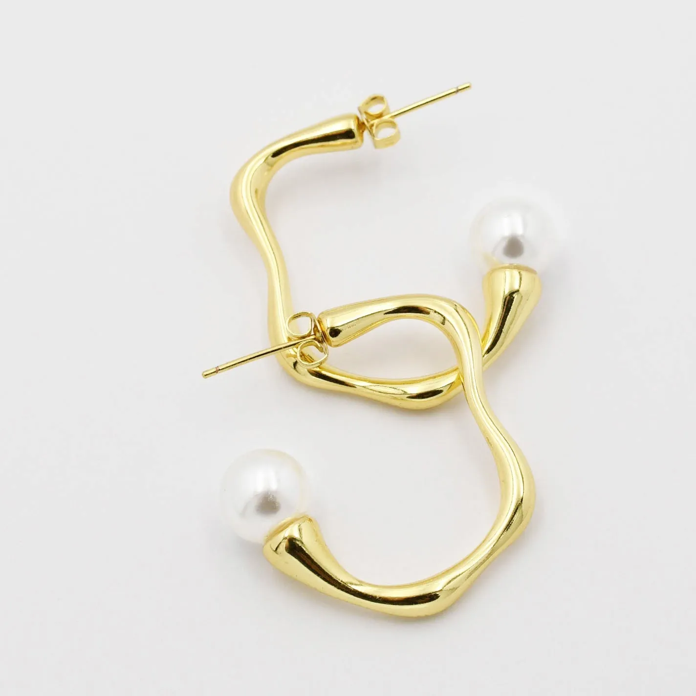 Uneven Pearl Hoop Gold Earring sold by Buddy Love product image thumbnail 2