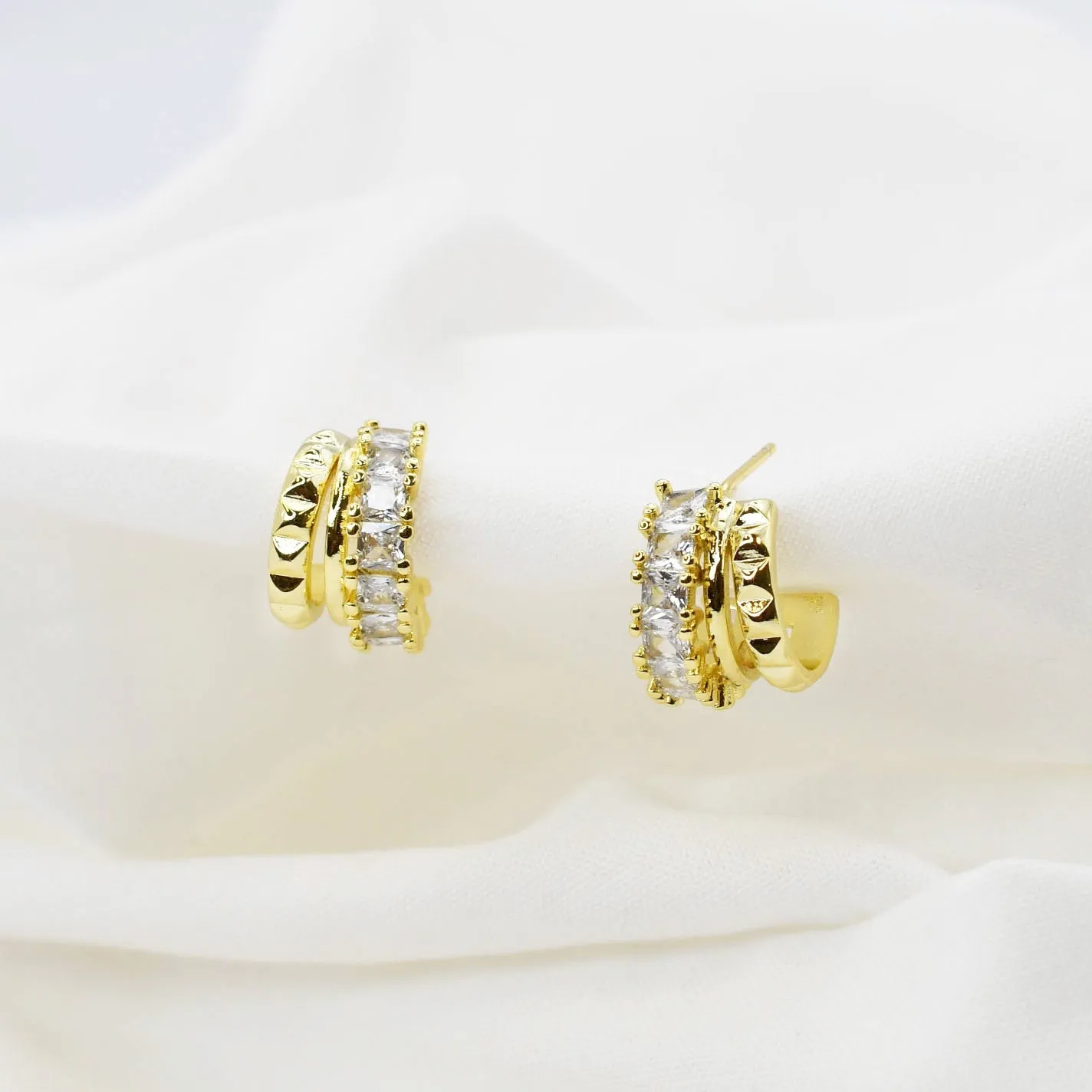 Triple Textured Huggies Earring sold by Buddy Love product image thumbnail 2