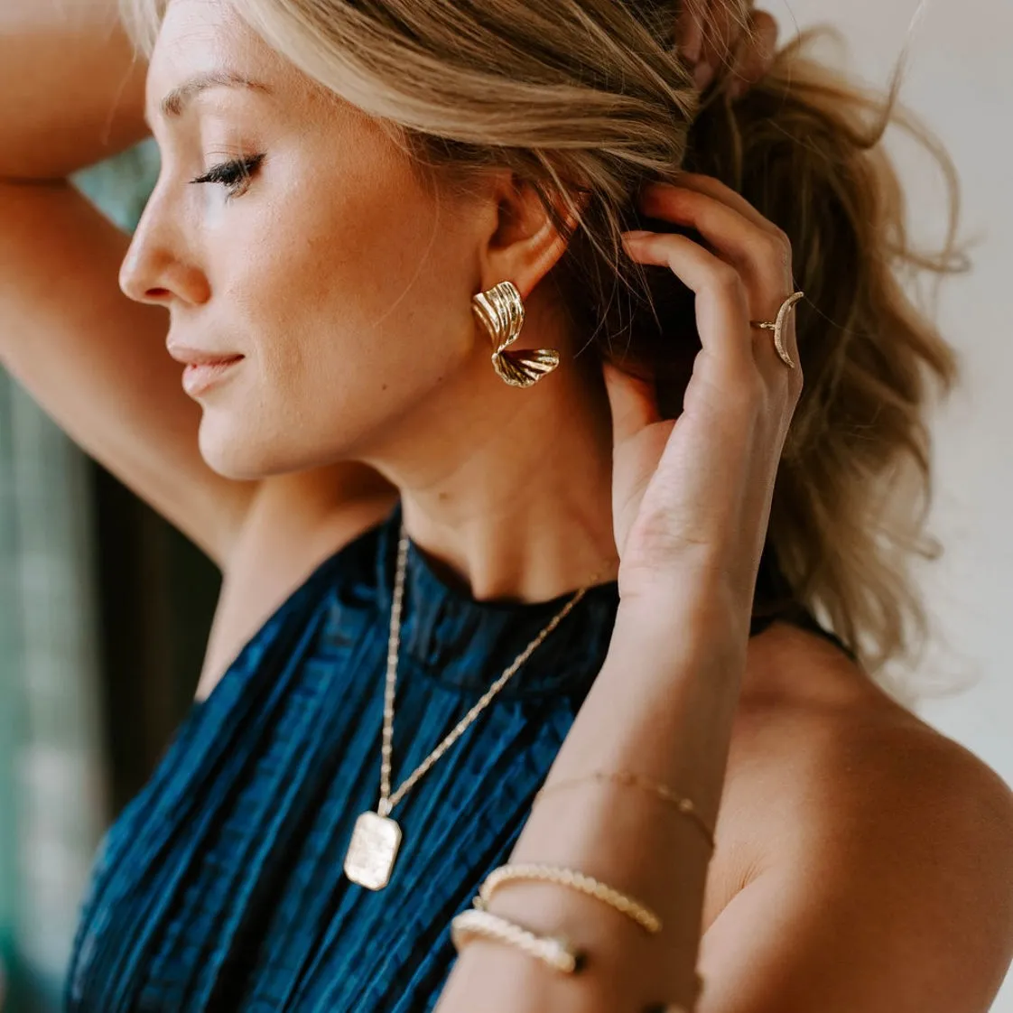 Luxe Leaf Foil Earrings sold by Buddy Love product image thumbnail 2