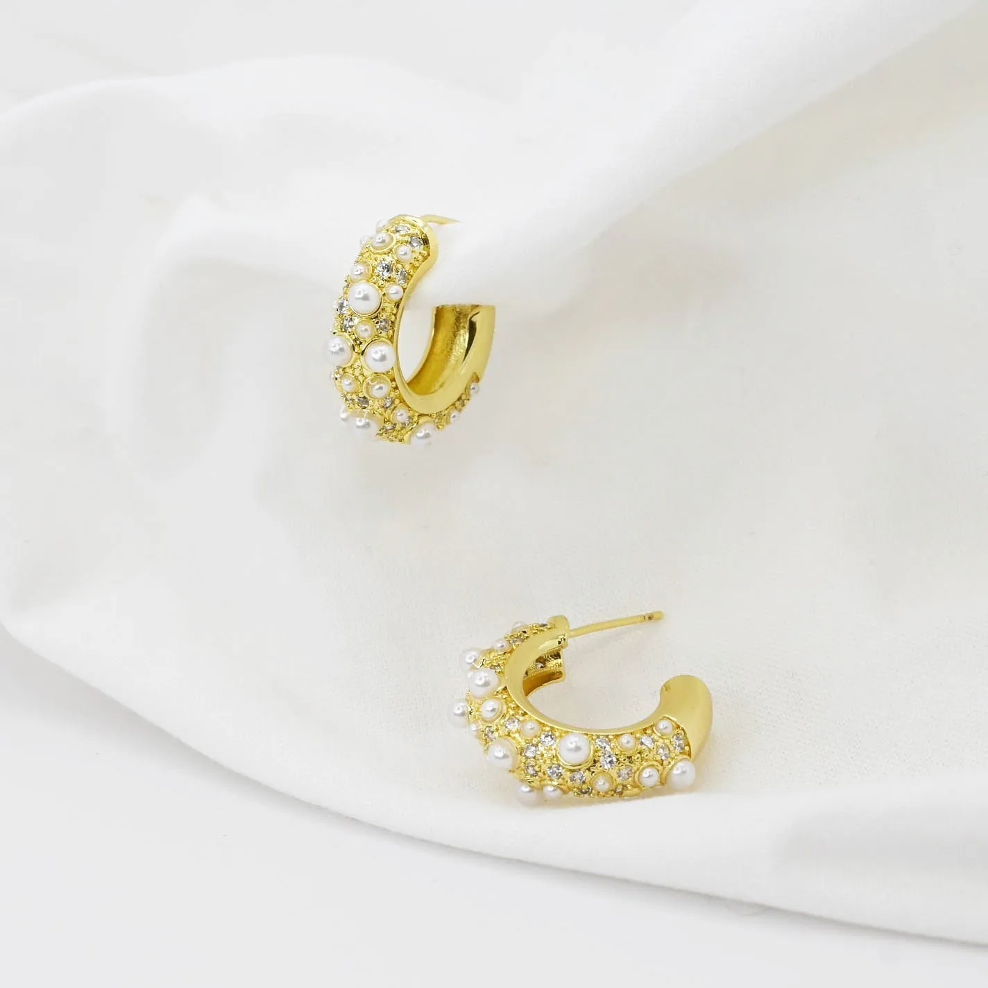 Pearl Crystal Gold Hoop Earring sold by Buddy Love product image thumbnail 2