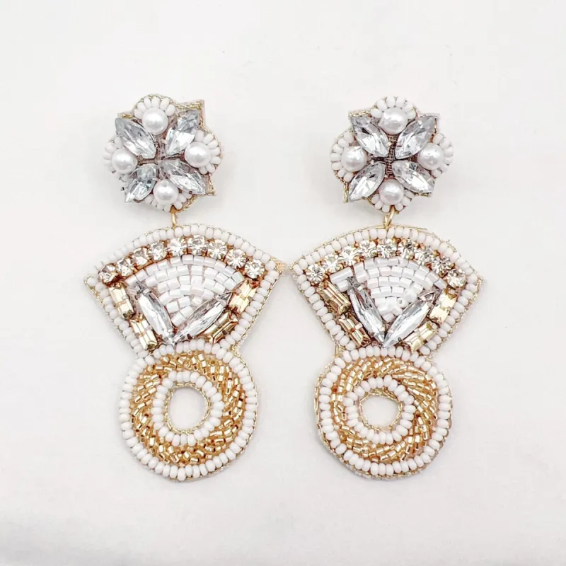 With This Ring White Beaded Earrings D18 sold by Buddy Love
